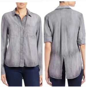 Cloth & Stone Anthro Size S Shirt‎ Gray Chambray Tencell Split Back Roll Tab